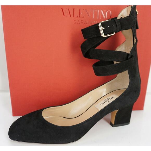 Valentino Black Suede Plum Ankle Wrap Sandals Size 36.5 Strappy $995 Heels NIB - Picture 11 of 11